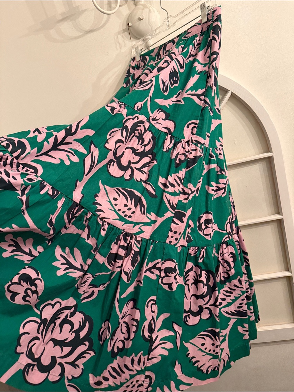 Boden Green Pink Floral Tiered Maxi Skirt 100% Cotton side pockets, cottagecore - Picture 9 of 13